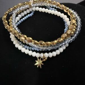 Francesca's Collections White, Gold & Light Blue Beaded Stack with Star Charm